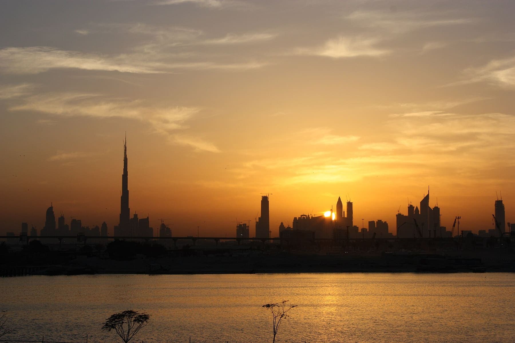 The Dubai skyline in the evening